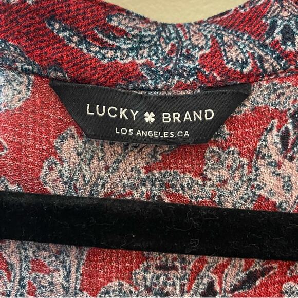 Lucky Brand Burgundy Black Floral Print Long Sleeve Maxi Midi Dress Womens - Picture 2 of 3